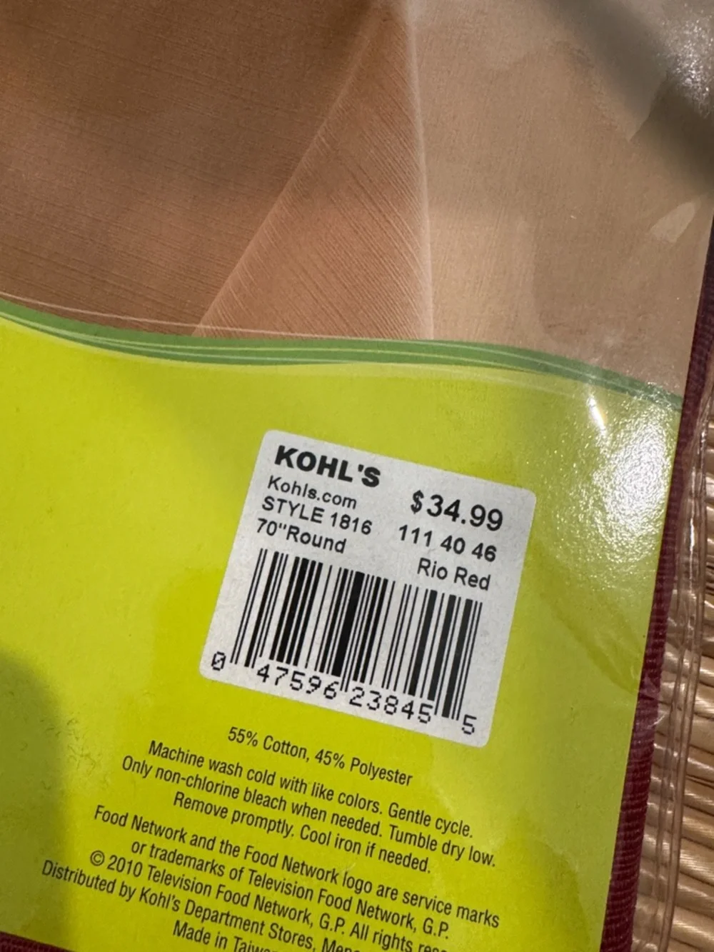 NWT - Food Network Ribbed Tablecloth in Burgundy Red - 70” Round
